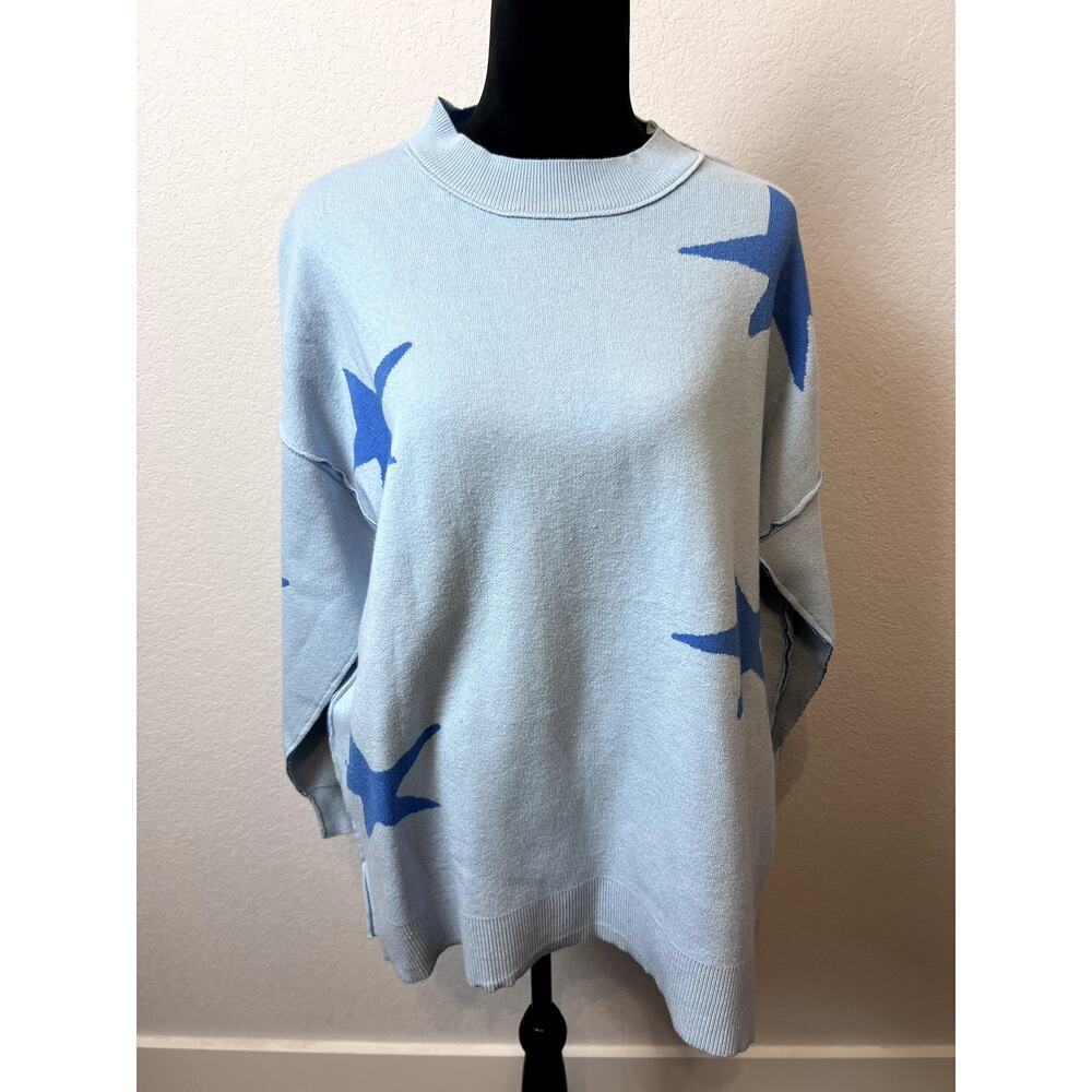 Charming J. Marie Blue Star Print Sweater - Cozy & Stylish XS